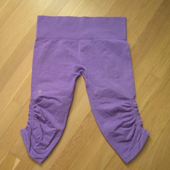 Lululemon In The Flow Crop Seamless Leggings Power Purple Size 10 Ruched Tights - Picture 2 of 7